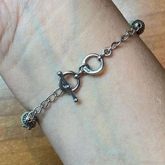 Carolyn Pollack Sterling Green Turquoise Disc Bead Decorated Link Bracelet - Picture 6 of 10